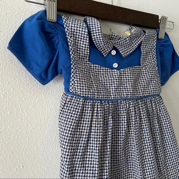 VINTAGE Houndstooth Baby Dress Tie Bow Vtg Collared Dress Patterned EUC - Picture 2 of 6